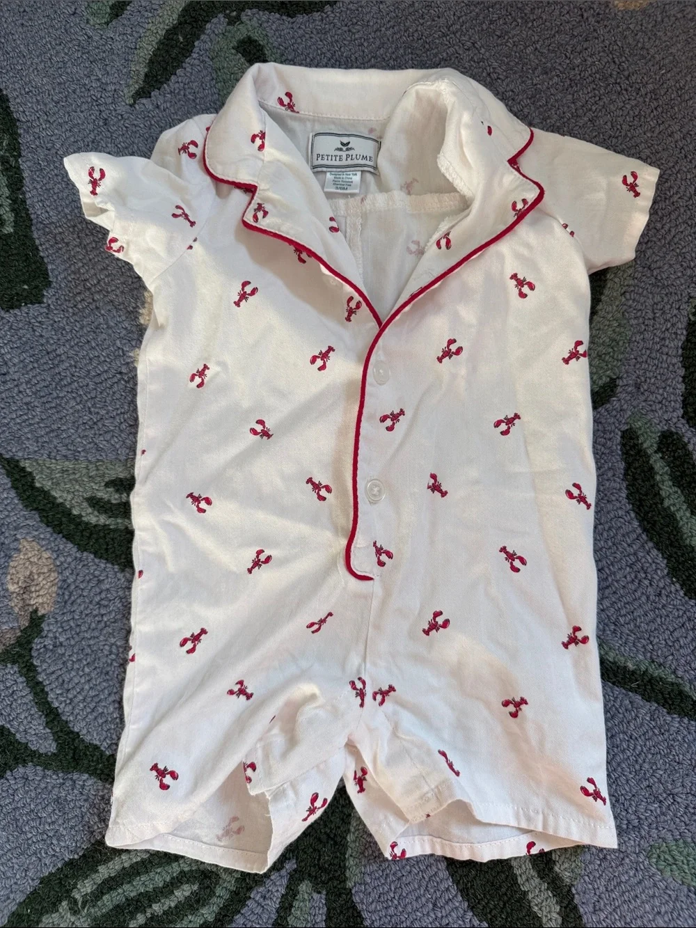 Petite Plume White & Red Lobster Short Pajama Romper for Kids